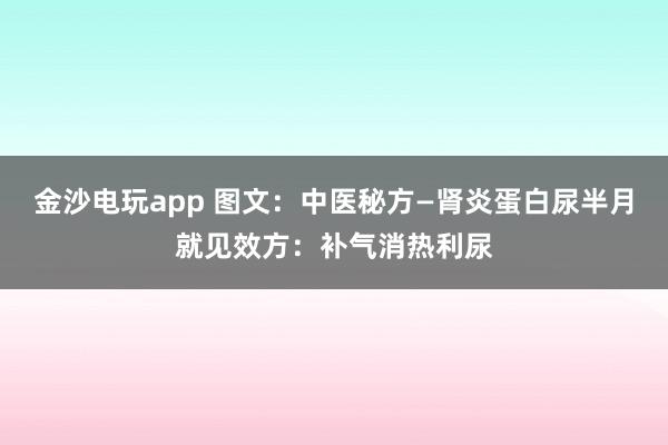 金沙電玩app 圖文：中醫秘方—腎炎蛋白尿半月就見效方：補氣消熱利尿