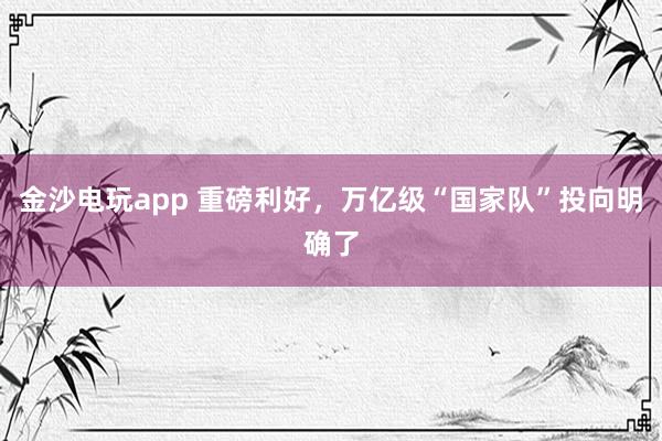 金沙電玩app 重磅利好，萬億級“國家隊”投向明確了