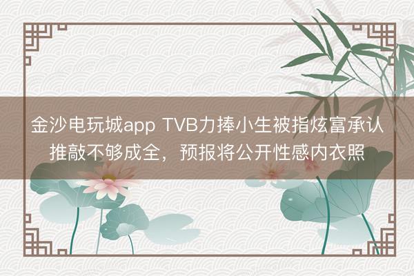金沙電玩城app TVB力捧小生被指炫富承認推敲不夠成全，預報將公開性感內衣照
